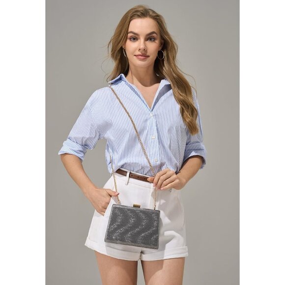 ⚡ Women's Detachable Chain Sparkly Evening Formal Parties Gray Clutch Bag - Picture 3 of 9